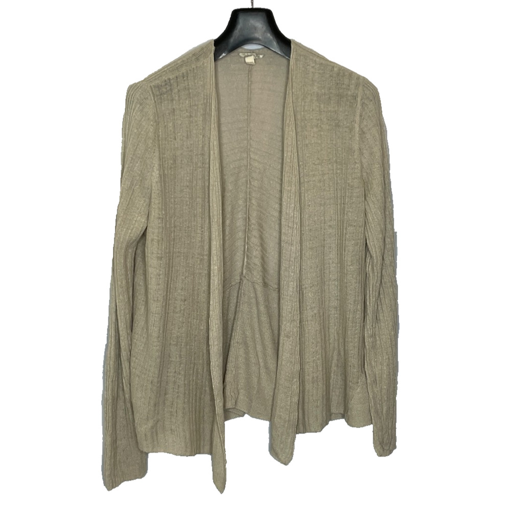 Women's Petite Large Eileen Fisher Organic Linen Tan Open Thin Cardigan Sweater